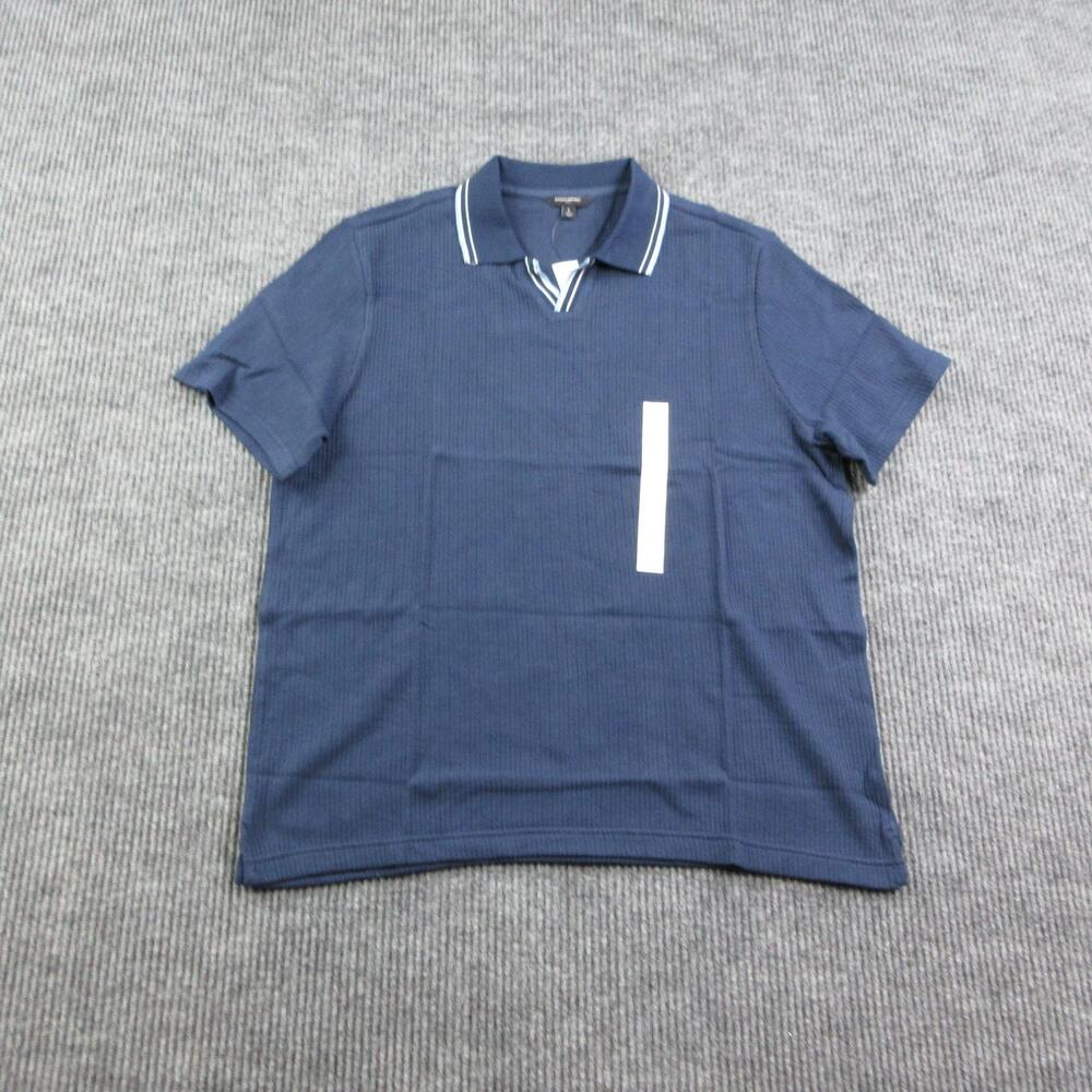 Banana Republic Polo Shirt Mens L Blue Ribbed Short Sleeve Cotton Collared NWT
